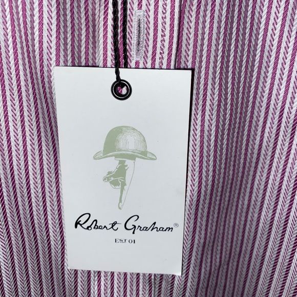 Robert Graham Men’s Button Down Shirt 16.5 Neck With Pink and White Stripe - Picture 6 of 6
